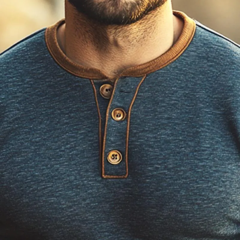 Men's Retro Casual Colorblock Henley Collar Long Sleeve T-Shirt 72088416TO sold by Manly product image thumbnail 3