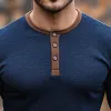 Men's Retro Casual Colorblock Henley Collar Long Sleeve T-Shirt 81347827TO sold by Manly