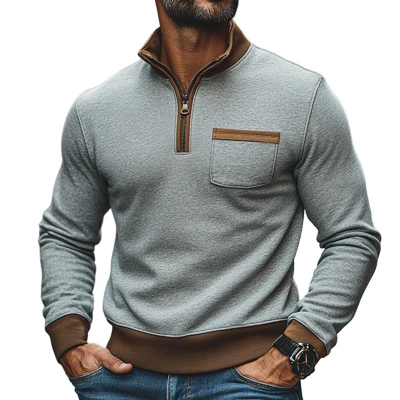 Men's Retro Casual Colorblock Zipper Neck Sweatshirt 34635025TO sold by Manly