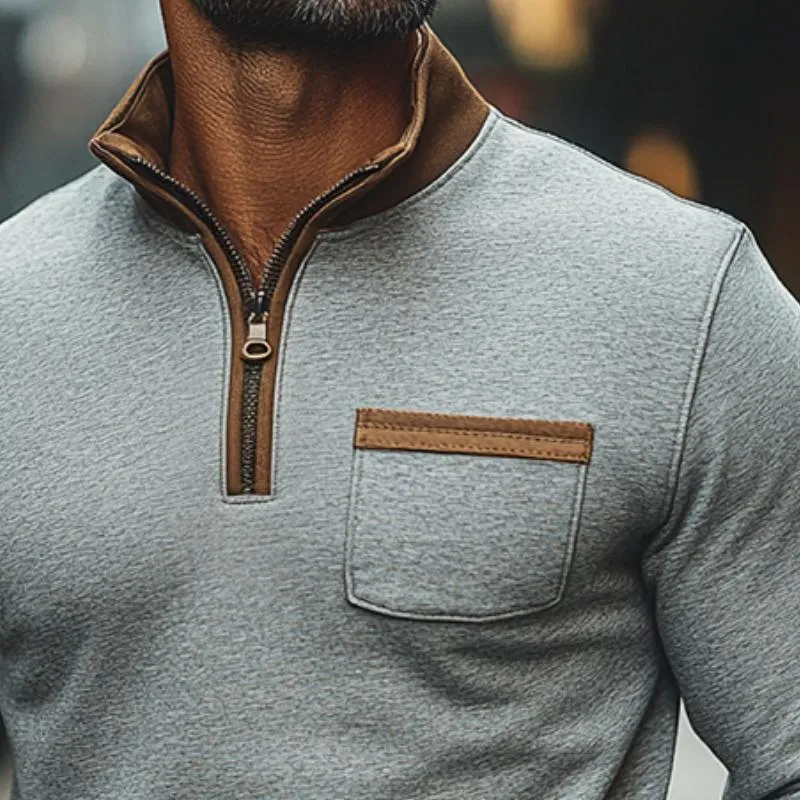 Men's Retro Casual Colorblock Zipper Neck Sweatshirt 34635025TO sold by Manly product image thumbnail 3