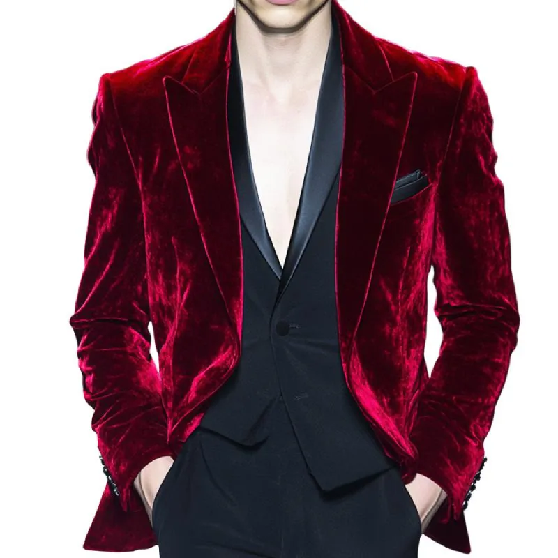 Men's Vintage Casual Red Velvet Single Breasted Blazer 13483356TO sold by Manly
