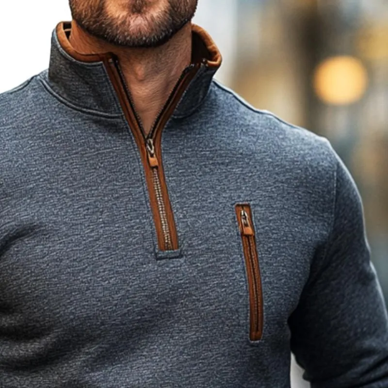 Men's Retro Casual Colorblock Zipper Neck Sweatshirt 94511059TO sold by Manly product image thumbnail 3