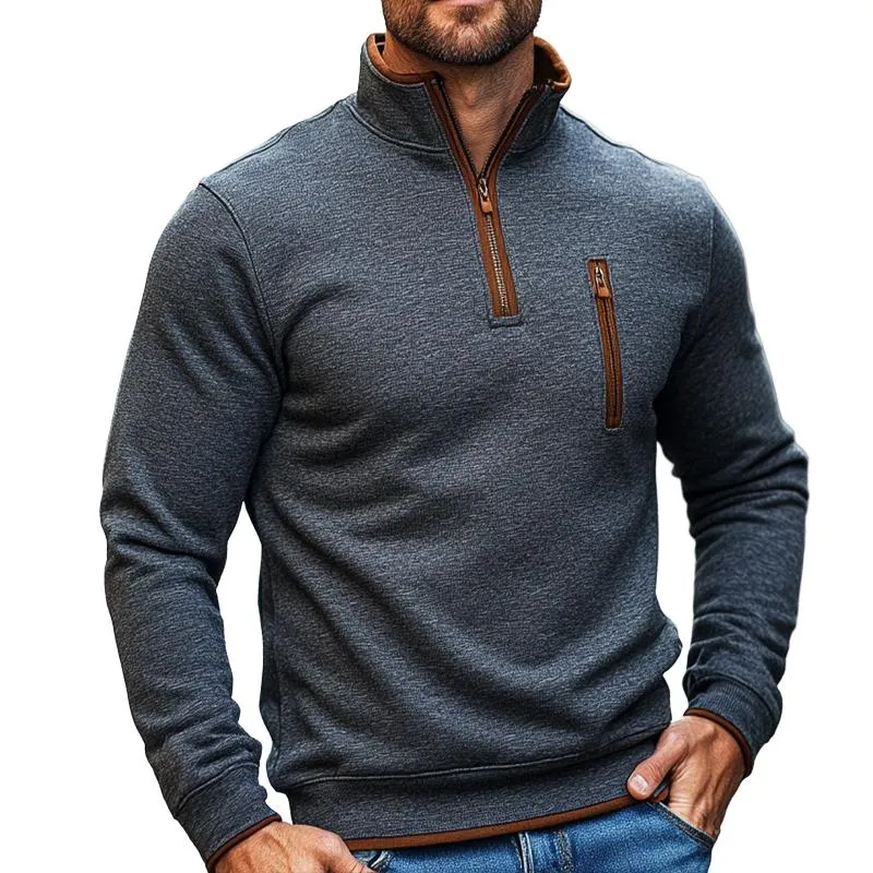 Men's Retro Casual Colorblock Zipper Neck Sweatshirt 94511059TO sold by Manly
