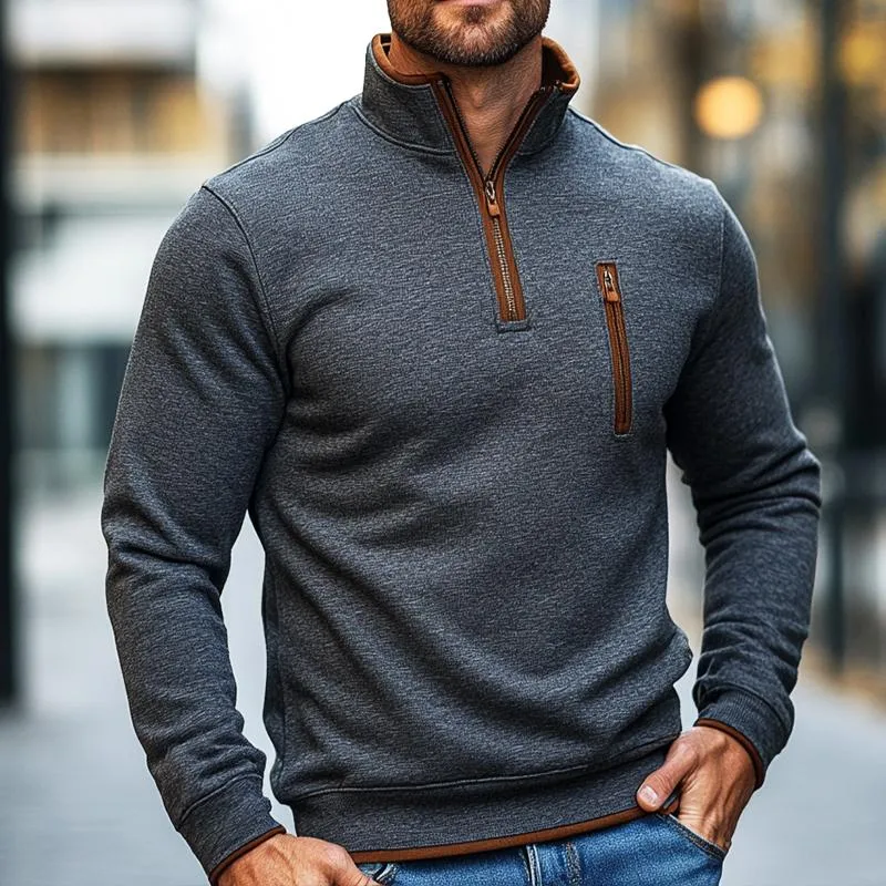 Men's Retro Casual Colorblock Zipper Neck Sweatshirt 94511059TO sold by Manly product image thumbnail 2