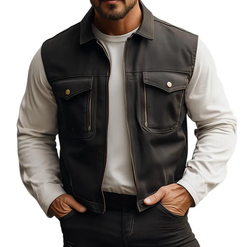 Men's Fashion Lapel Chest Pocket Zipper Vest 70731820Z sold by Manly