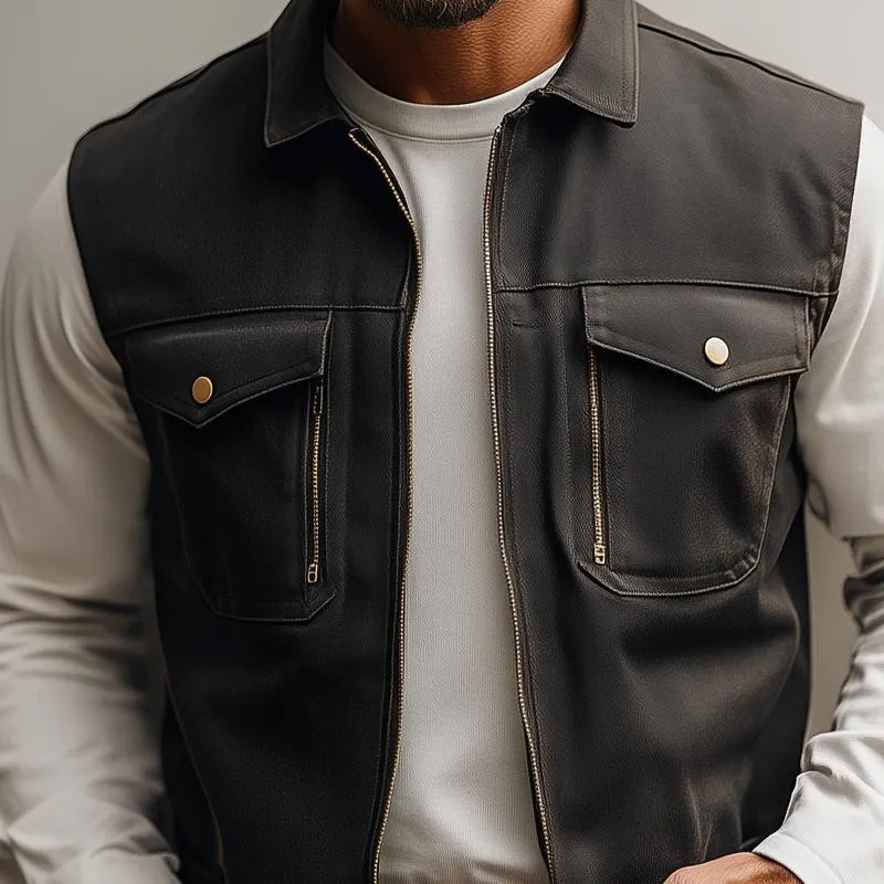 Men's Fashion Lapel Chest Pocket Zipper Vest 70731820Z sold by Manly product image thumbnail 3
