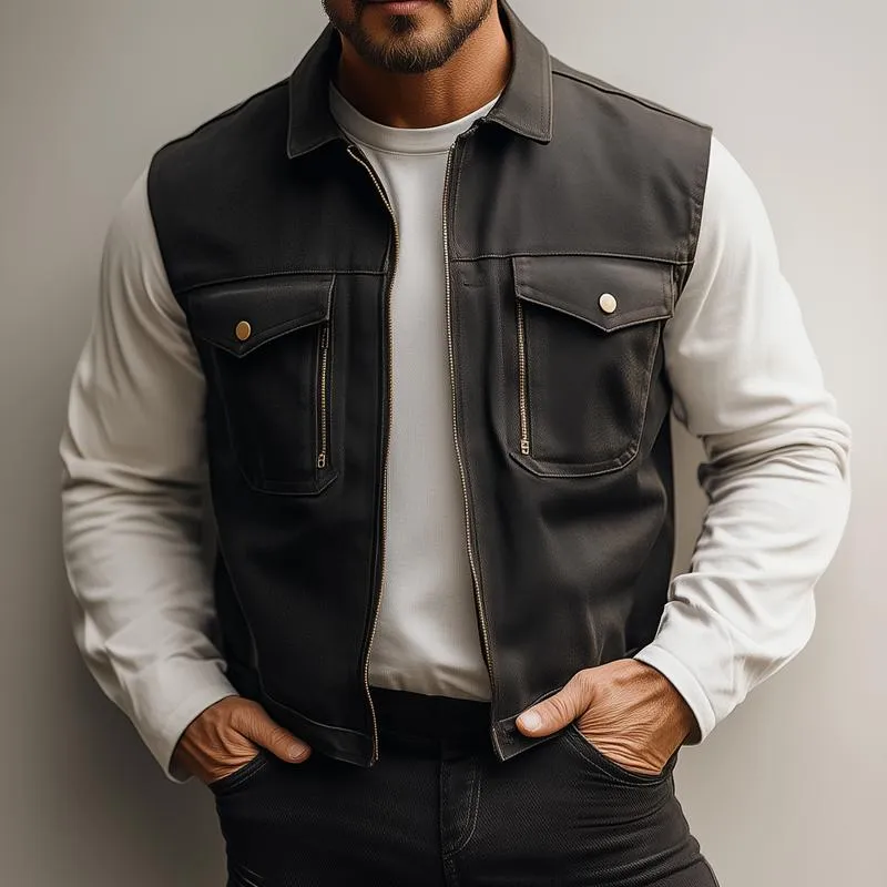 Men's Fashion Lapel Chest Pocket Zipper Vest 70731820Z sold by Manly product image thumbnail 2