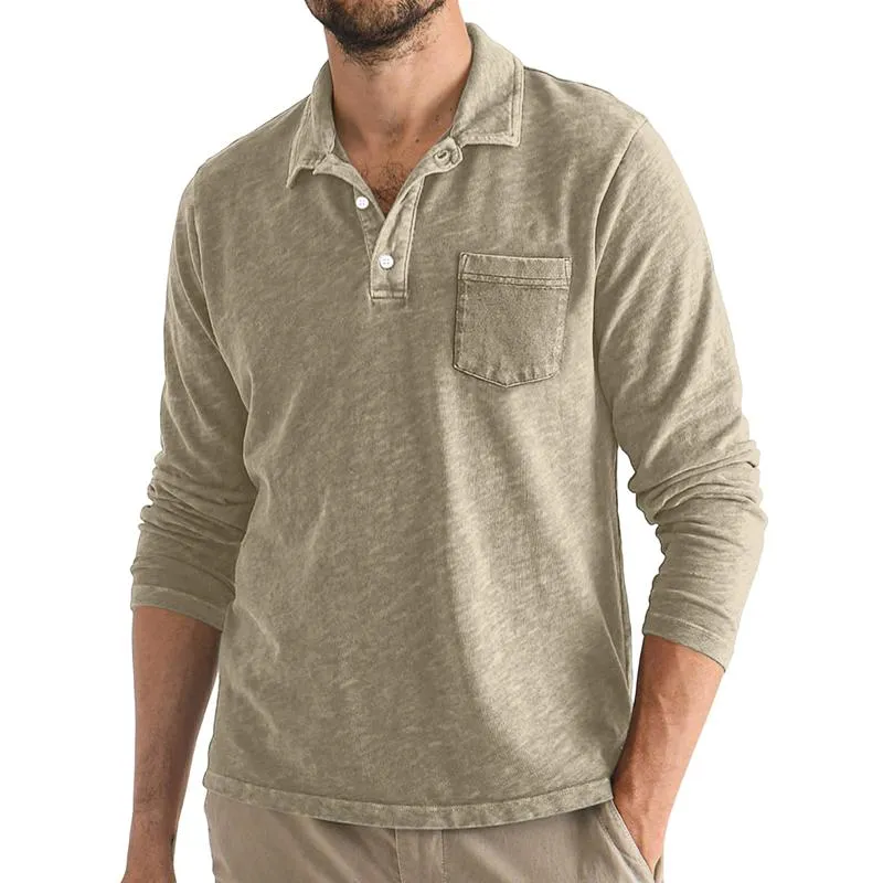 Men's Solid Color Lapel Long Sleeve Chest Pocket Casual Polo Shirt 99167204Z sold by Manly