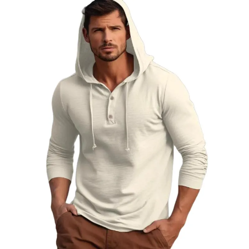 Men's Solid Color Hooded Long Sleeve Casual T-shirt 59056224Z sold by Manly