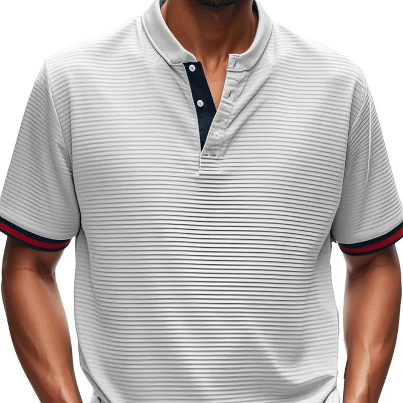 Men's Solid Color Striped Henley Collar Short Sleeve T-shirt 34861781Z sold by Manly product image thumbnail 2