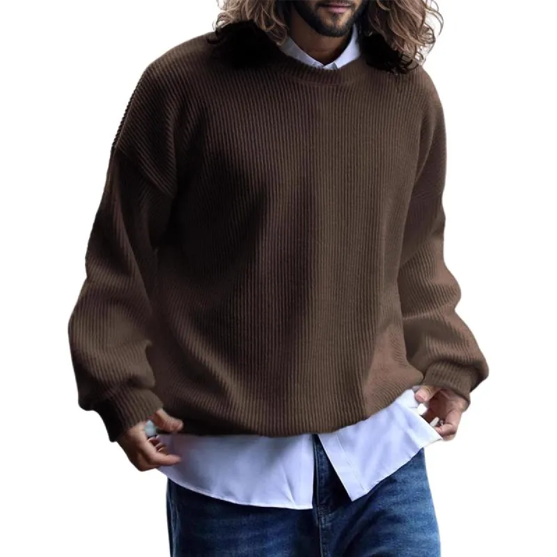 Men's Solid Color Striped Loose Round Neck Long Sleeve Casual Sweatshirt 79844460Z sold by Manly