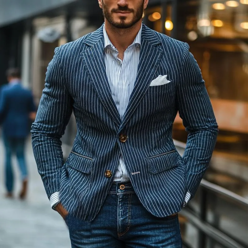 Men's Dark Blue Vertical Striped Blazer 08076802U sold by Manly product image thumbnail 2