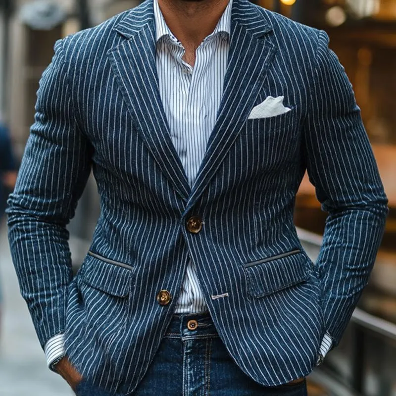 Men's Dark Blue Vertical Striped Blazer 08076802U sold by Manly product image thumbnail 3