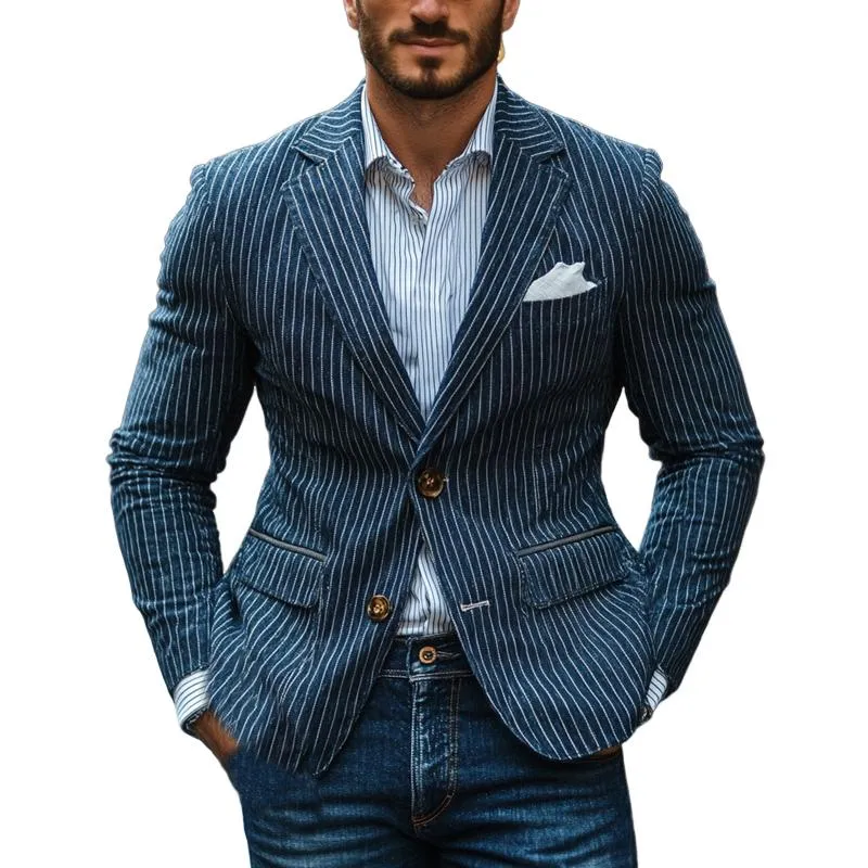 Men's Dark Blue Vertical Striped Blazer 08076802U sold by Manly