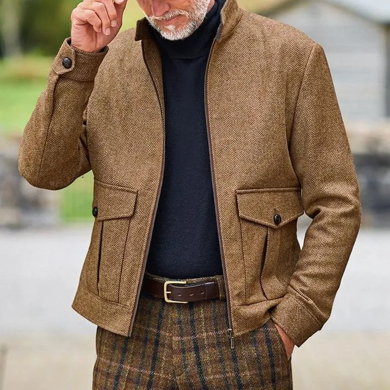 Men's Country Style Herringbone Stand Collar Zipper Jacket 11654641Z sold by Manly product image thumbnail 2