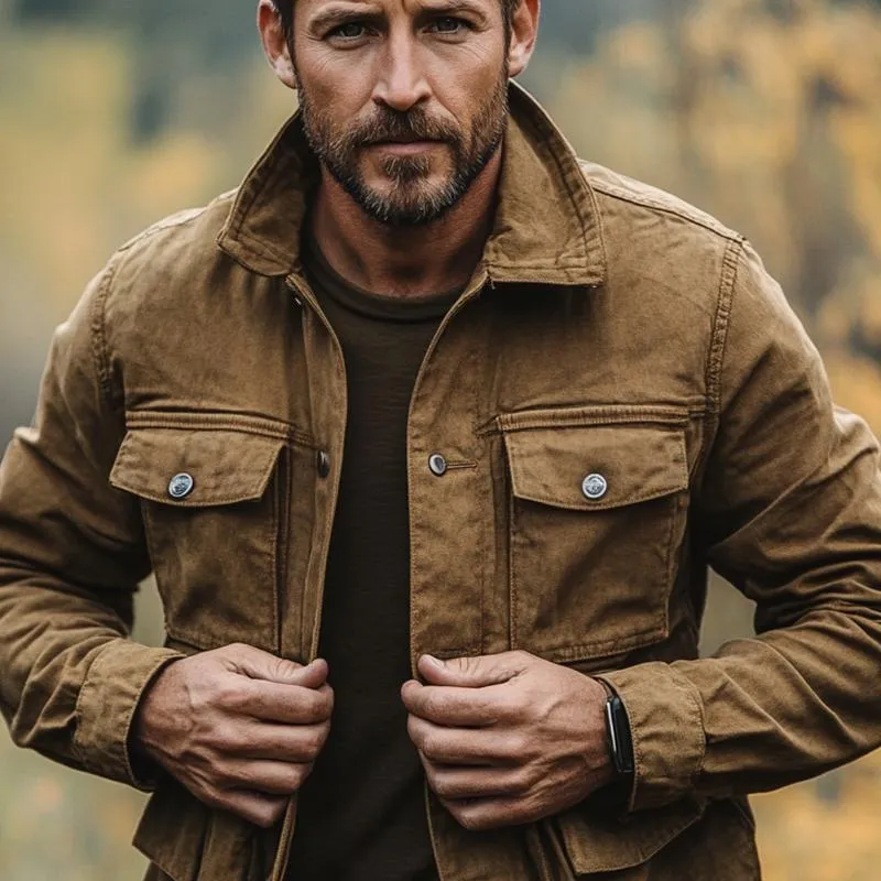 Men's Retro Distressed Lapel Multi-pocket Outdoor Cargo Jacket 68017730Z sold by Manly product image thumbnail 3