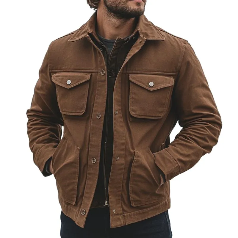 Men's Retro Lapel Multi-pocket Single Breasted Cargo Jacket 05991366Z sold by Manly