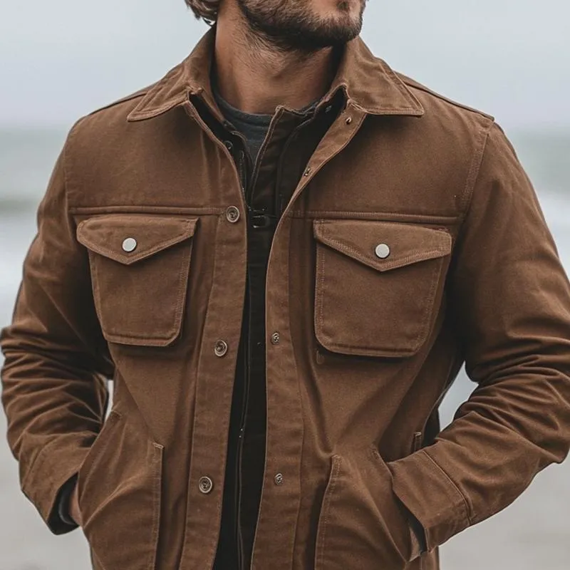 Men's Retro Lapel Multi-pocket Single Breasted Cargo Jacket 05991366Z sold by Manly product image thumbnail 3