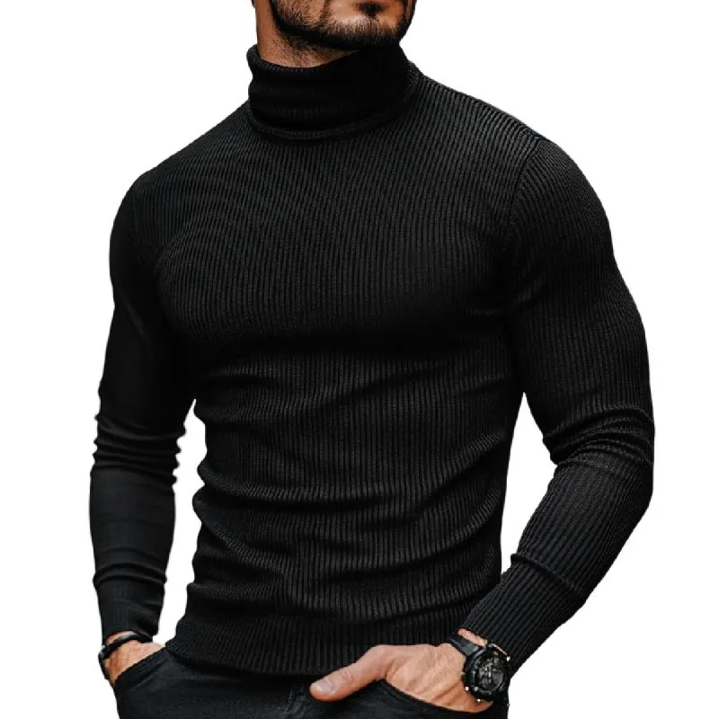 Men's Classic Versatile Turtleneck Ribbed Bottoming Long-sleeved T-shirt 88081235F sold by Manly