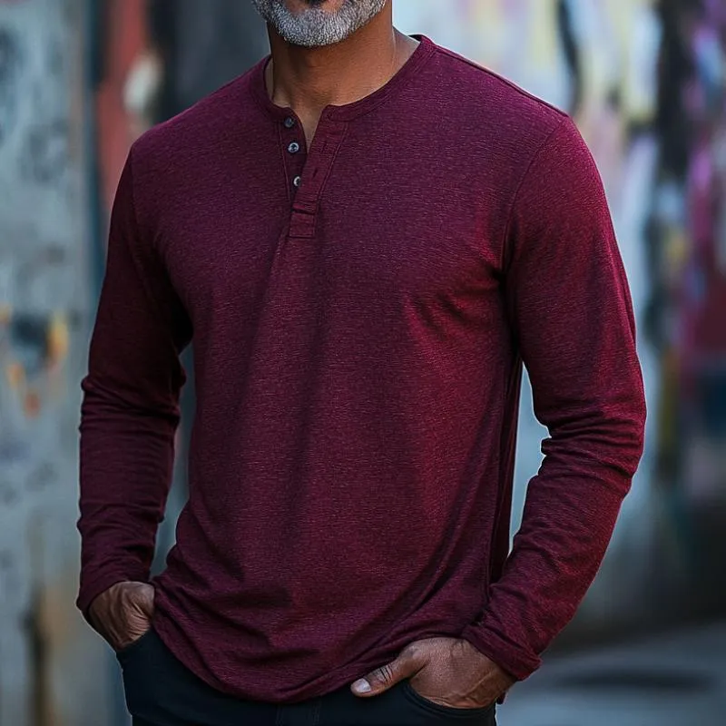 Men's Classic Burgundy Henley Collar Long Sleeve T-Shirt 02859889F sold by Manly product image thumbnail 2