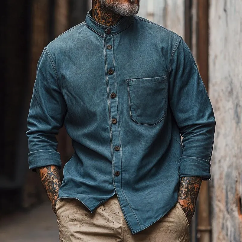 Men's Retro Stand Collar Long Sleeve Casual Shirt 89385858F sold by Manly product image thumbnail 2