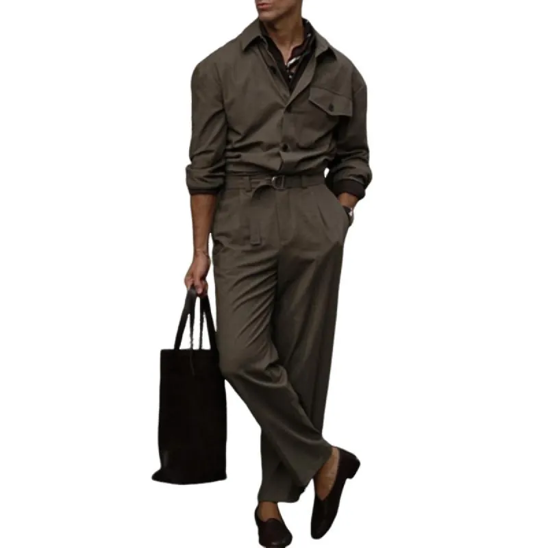 Men's Classic Casual Stylish Multi-pocket Long Sleeve Jumpsuit 25012902K sold by Manly