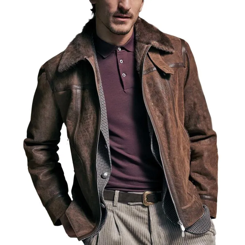 Men's Fleece Lined Zip-Up Leather Jacket 95976540U sold by Manly