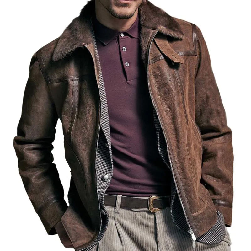 Men's Fleece Lined Zip-Up Leather Jacket 95976540U sold by Manly product image thumbnail 3