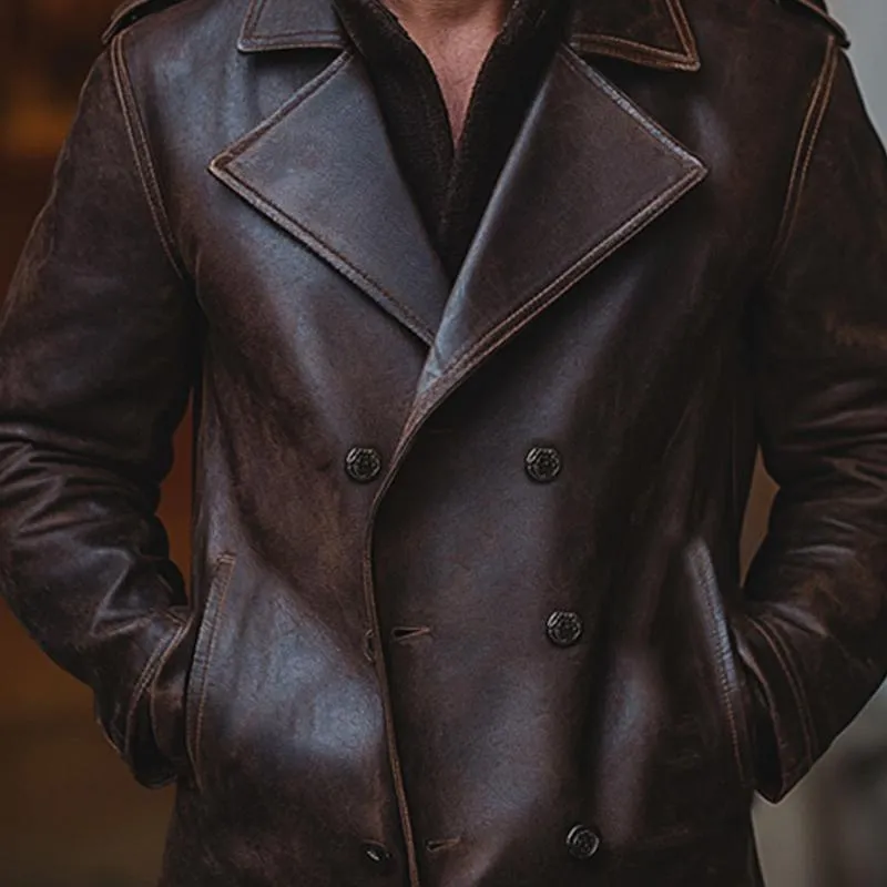 Men's Vintage Notched Lapel Leather Jacket 96838400U sold by Manly product image thumbnail 3