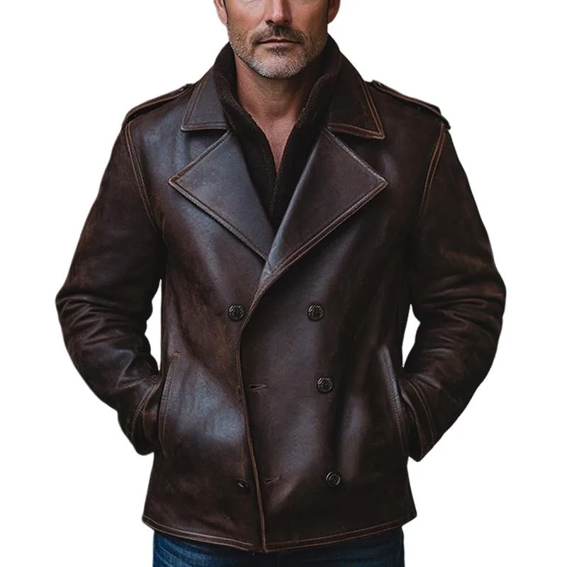 Men's Vintage Notched Lapel Leather Jacket 96838400U sold by Manly