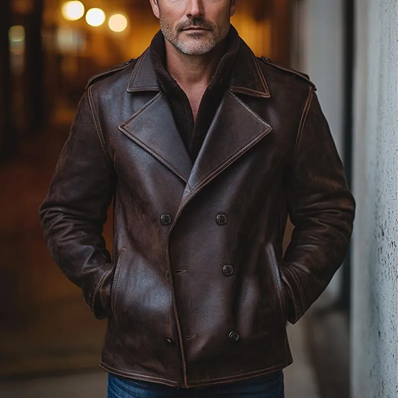 Men's Vintage Notched Lapel Leather Jacket 96838400U sold by Manly product image thumbnail 2