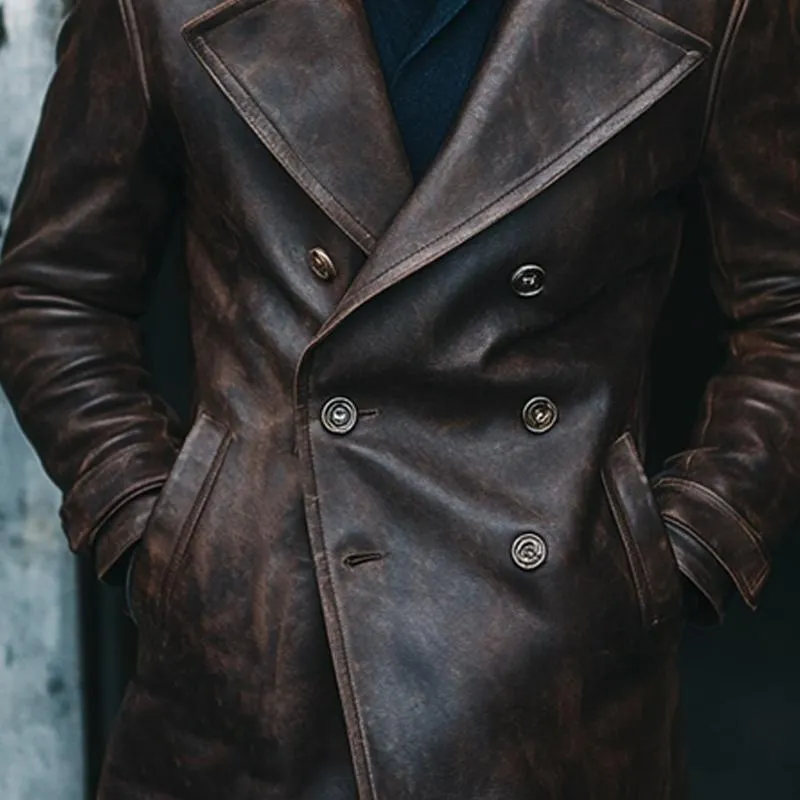 Men's Vintage Distressed Notched Lapel Leather Jacket 32095607U sold by Manly product image thumbnail 3