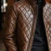 Men's Vintage Stand Collar Quilted Leather Jacket 90080987U sold by Manly