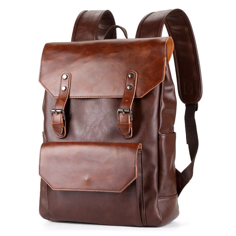 Men's Crazy Horse Leather Large Capacity Backpack 50614228U sold by Manly