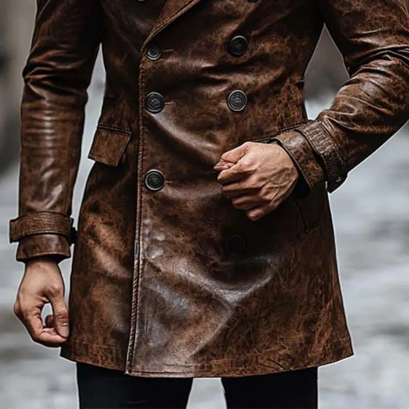 Men's Classic Vintage Slim Lapel Double Breasted Leather Jacket 66680845K sold by Manly product image thumbnail 4