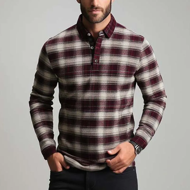 Men's Classic Casual Slim Fit Plaid Lapel Long Sleeve POLO Shirt 69774901K sold by Manly product image thumbnail 2