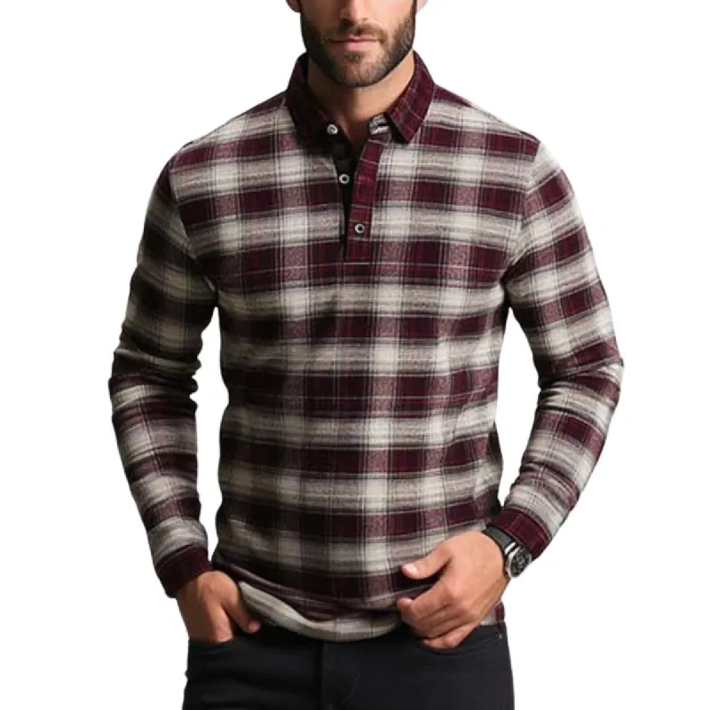 Men's Classic Casual Slim Fit Plaid Lapel Long Sleeve POLO Shirt 69774901K sold by Manly