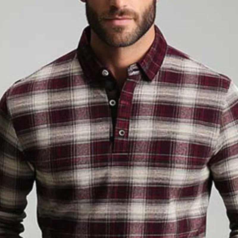 Men's Classic Casual Slim Fit Plaid Lapel Long Sleeve POLO Shirt 69774901K sold by Manly product image thumbnail 3