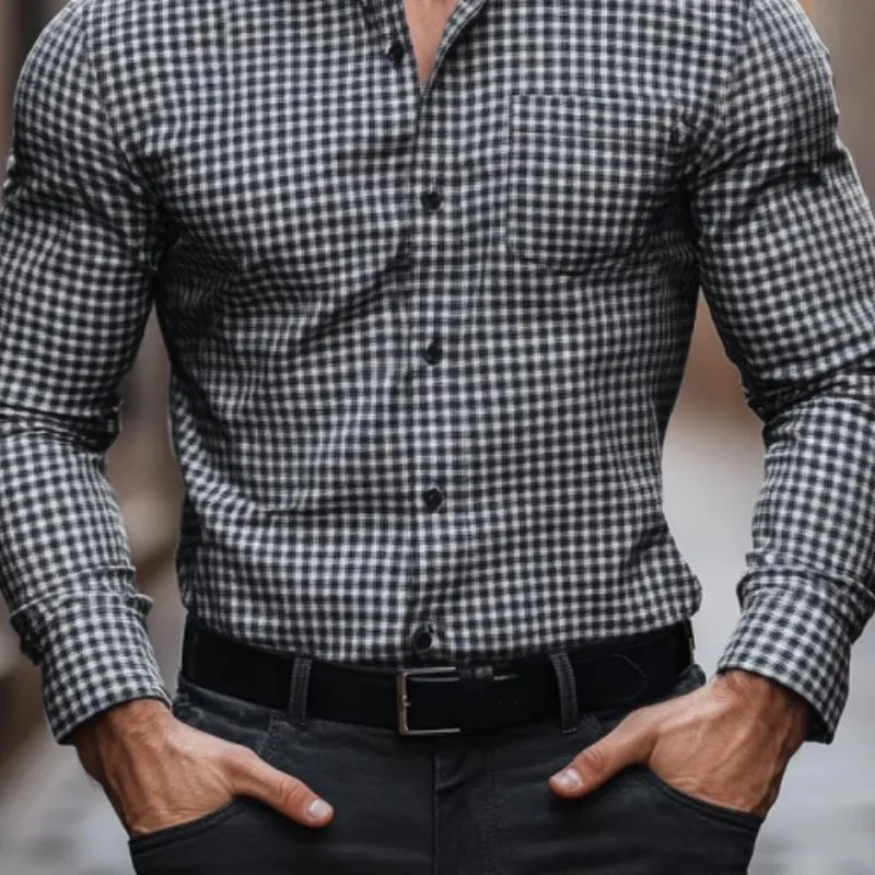 Men's Classic Casual Slim Fit Pocket Check Long Sleeve Shirt 07627458K sold by Manly product image thumbnail 4