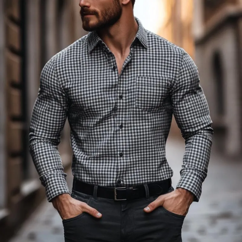 Men's Classic Casual Slim Fit Pocket Check Long Sleeve Shirt 07627458K sold by Manly product image thumbnail 2