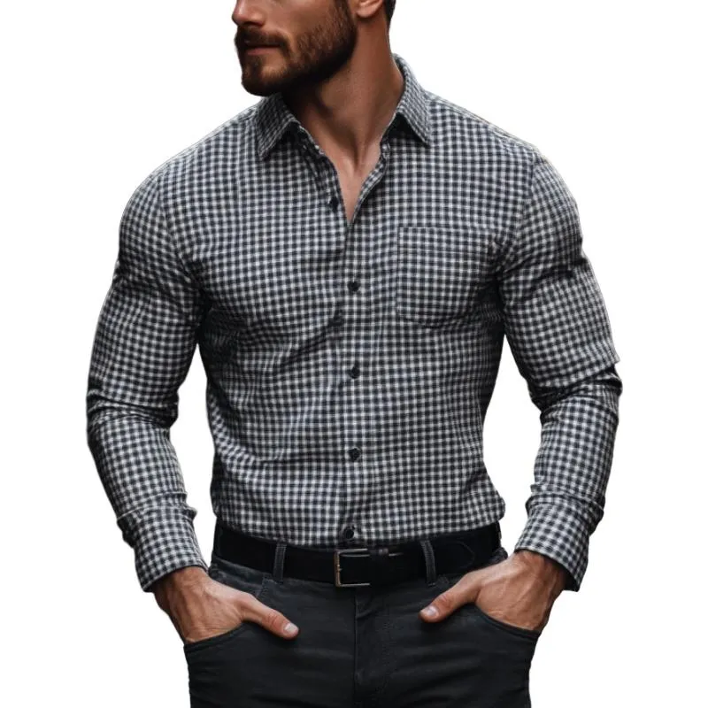 Men's Classic Casual Slim Fit Pocket Check Long Sleeve Shirt 07627458K sold by Manly