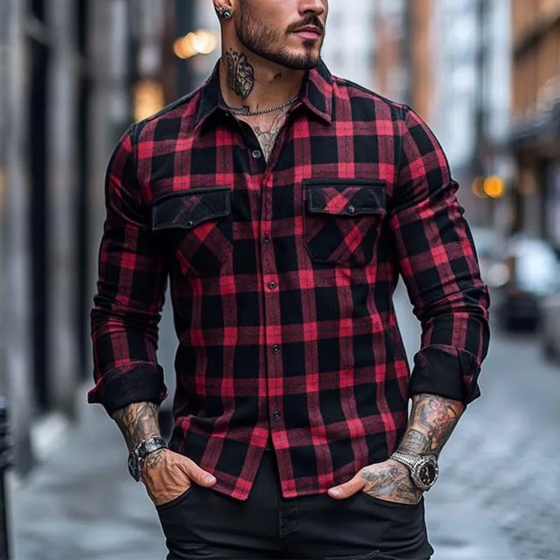 Men's Classic Casual Plaid Multi-Pocket Slim Fit Long Sleeve T-Shirt 80728304K sold by Manly product image thumbnail 2
