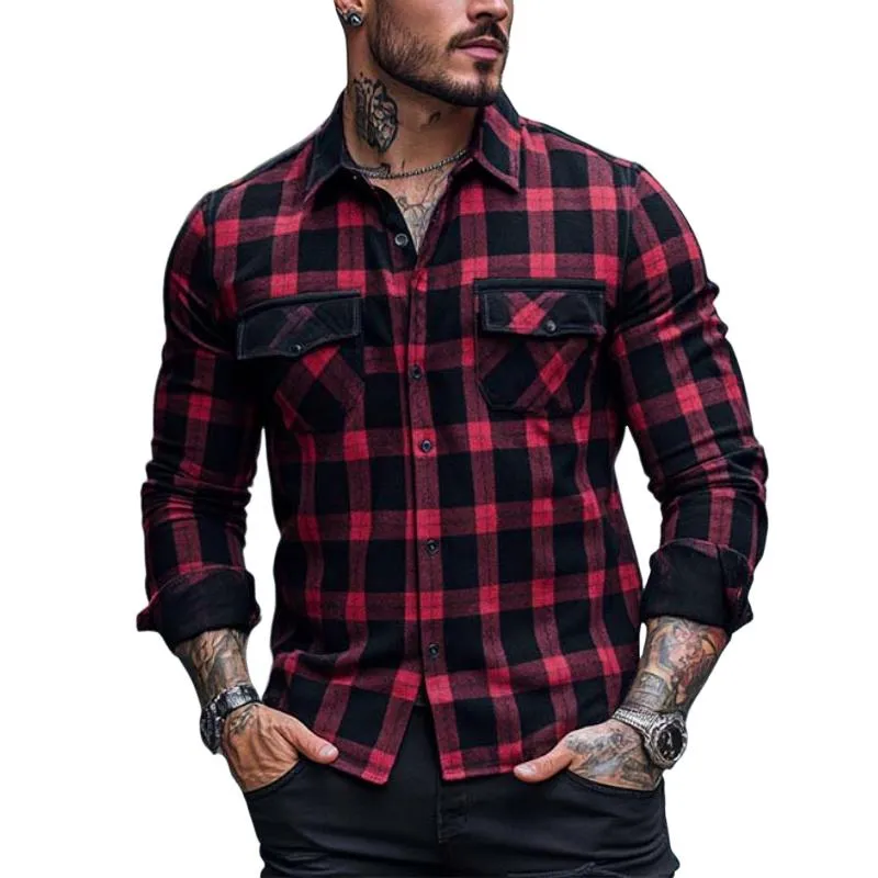 Men's Classic Casual Plaid Multi-Pocket Slim Fit Long Sleeve T-Shirt 80728304K sold by Manly