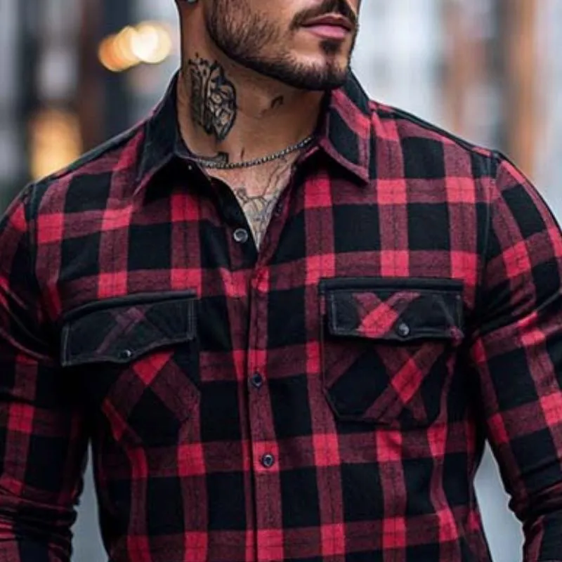 Men's Classic Casual Plaid Multi-Pocket Slim Fit Long Sleeve T-Shirt 80728304K sold by Manly product image thumbnail 3
