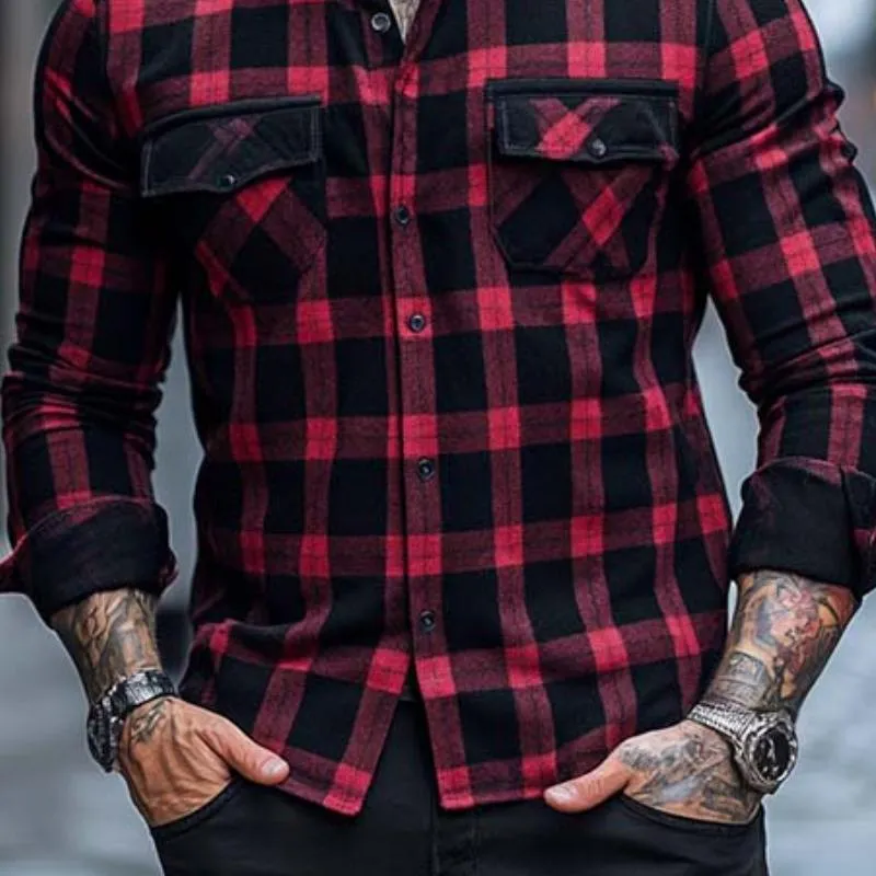 Men's Classic Casual Plaid Multi-Pocket Slim Fit Long Sleeve T-Shirt 80728304K sold by Manly product image thumbnail 4
