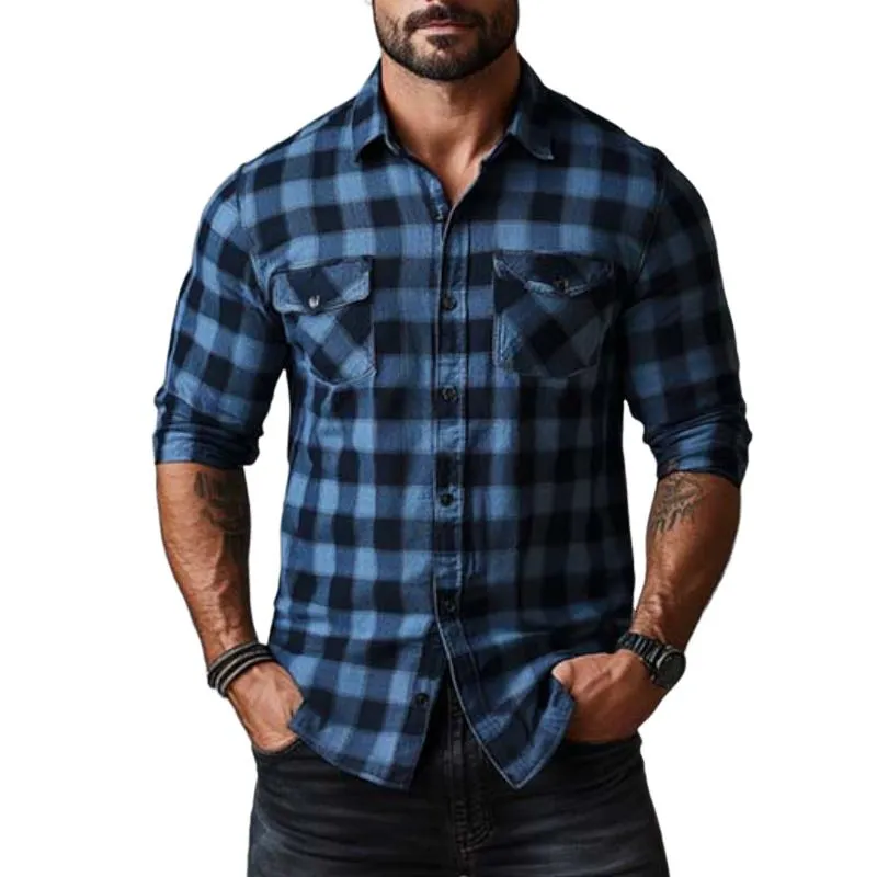 Men's Classic Casual Check Multi-Pocket Long Sleeve Shirt 62360541K sold by Manly