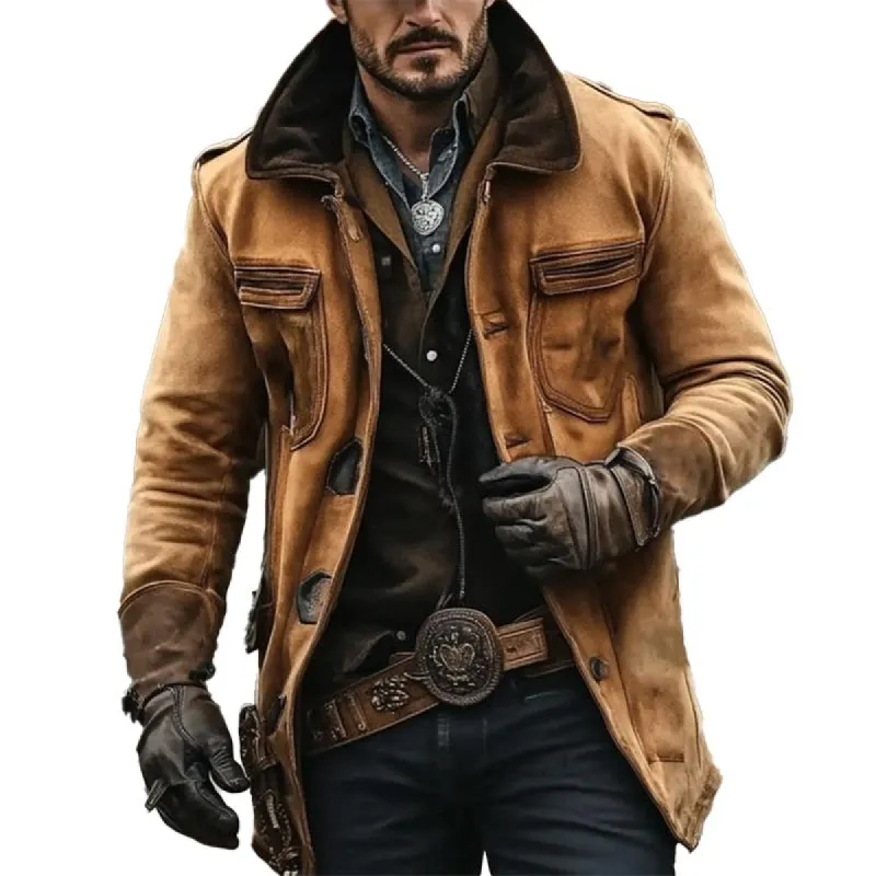 Men's Suede Paneled Lapel Coat 91049846X sold by Manly