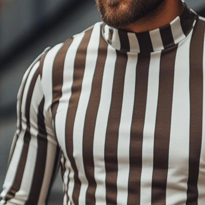 Men's Retro Casual Striped Print Turtleneck Long Sleeve T-Shirt 34477534TO sold by Manly product image thumbnail 3
