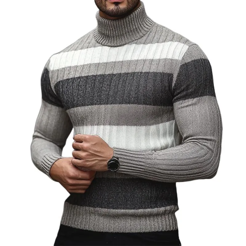 Men's Retro Casual Colorblock Half Turtleneck Sweater 49669669TO sold by Manly