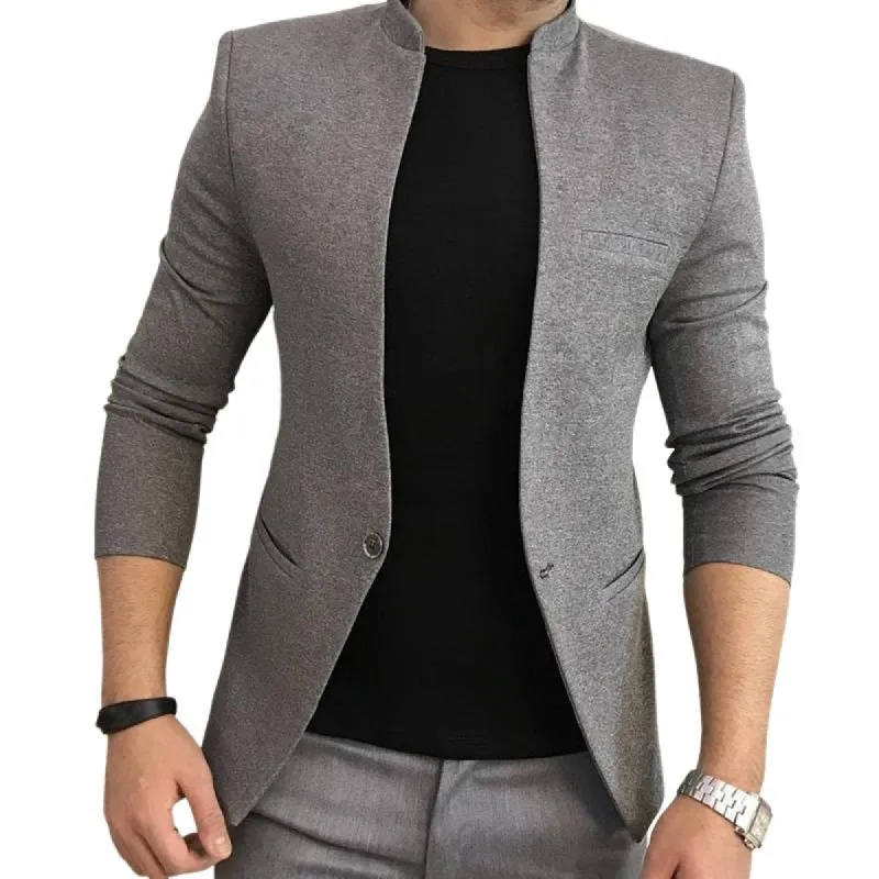 Men's Retro Casual Solid Color Stand Collar Blazer 80149404TO sold by Manly